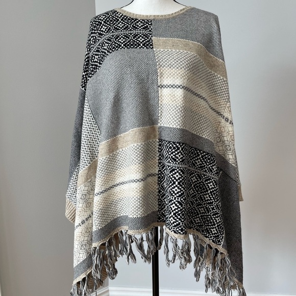 Sundance one size poncho cotton wool southwestern outerwear layer desert neutral - Picture 1 of 11